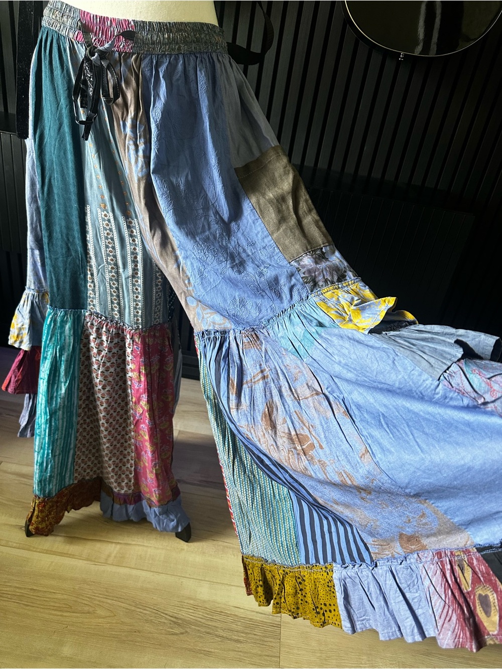 Advance Apparels Blue Multi Patchwork Maxi Skirt NWT - Picture 5 of 6